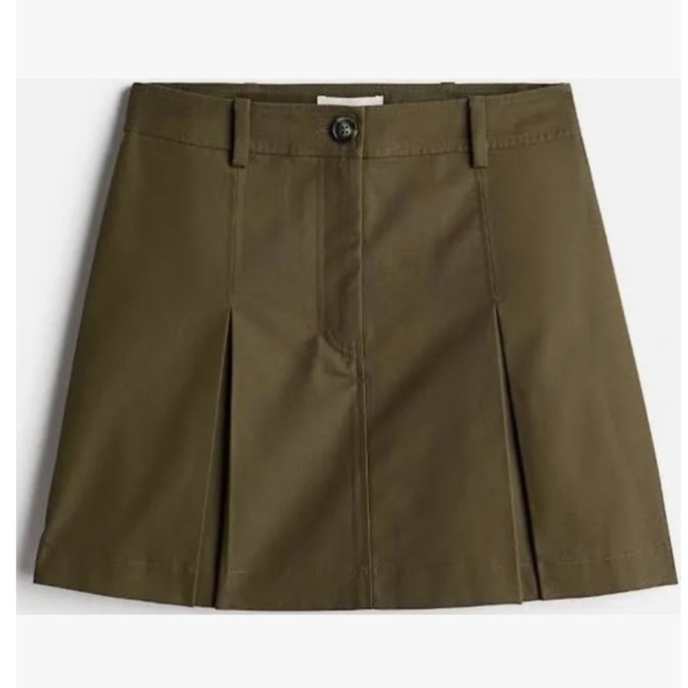 Olive Khaki Green Pleated Mini Skirt